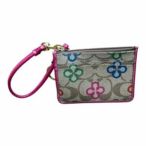 Coach Pink Trim Floral Logo Wristlet Card Case